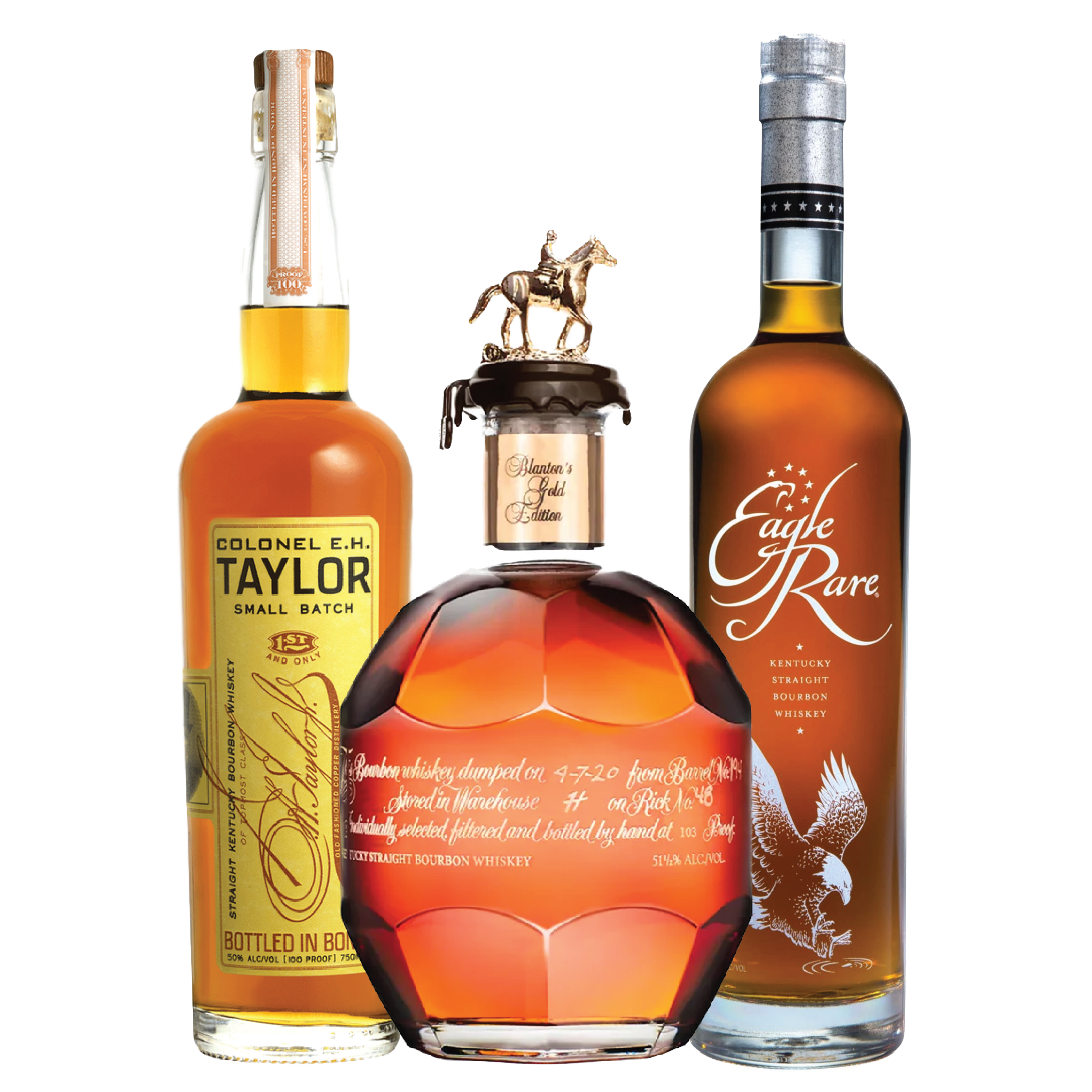 Blanton's Single Barrel, Colonel E.H Taylor Small Batch and Eagle Rare Bourbon Bundle - Liquor Bar Delivery