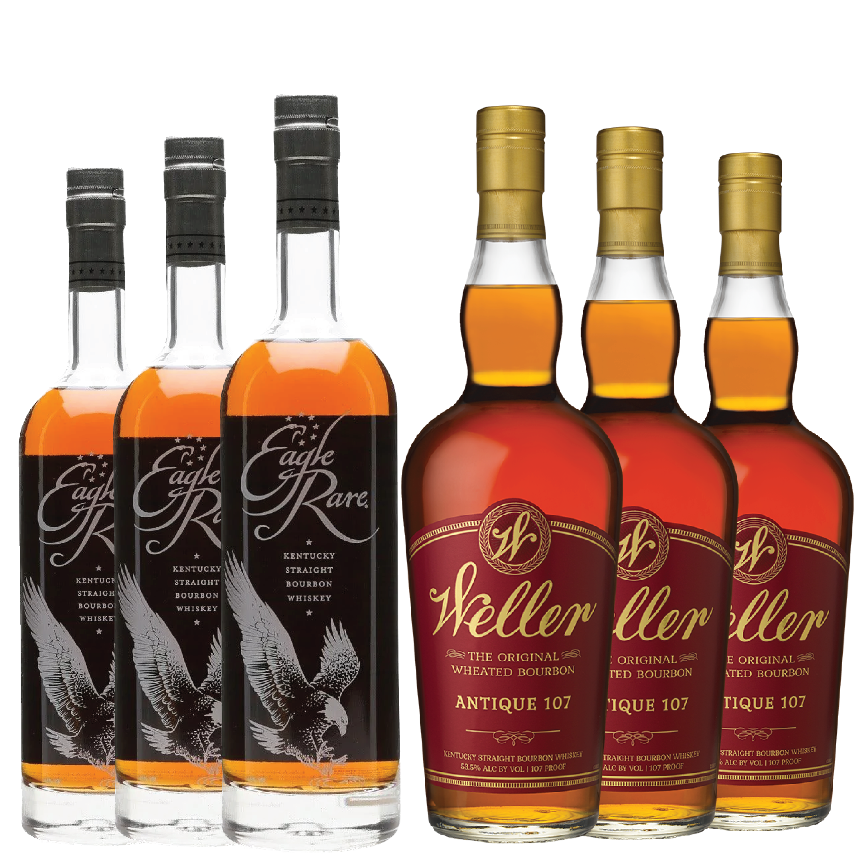 3 Eagle Rare and 3 W.L. Weller Antique 107 Bourbon Bundle - Liquor Bar Delivery